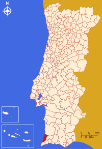 Aljezur belediyesini gösteren Portekiz haritası