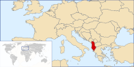 Mapa pokazuje poziciju Albanije u svetu.