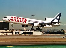 An Arrow Air Lockheed L-1011-100F landing at Los Angeles International Airport in 1999 Lockheed L-1011-385-1-15 TriStar 200, Arrow Air AN0217252.jpg