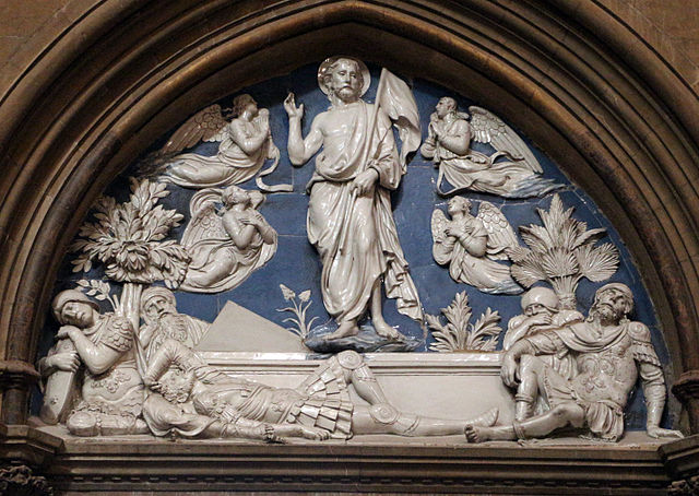 Luca della Robbia, Resurrection, glazed terracotta, 1445.