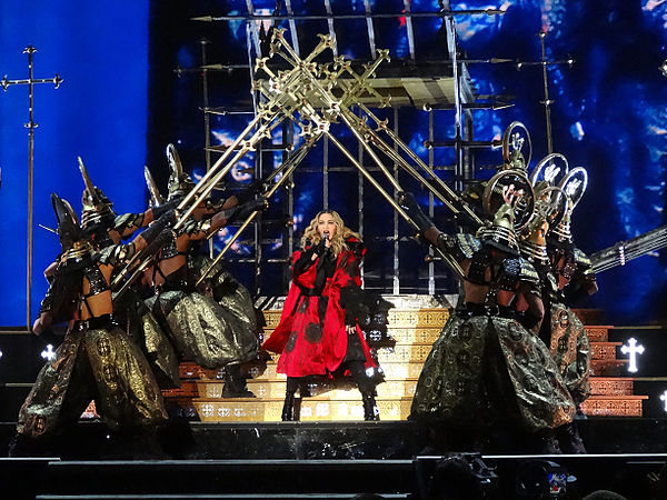 Madonna and her dancers opening the Rebel Heart Tour (2015–16) with a performance of "Iconic"