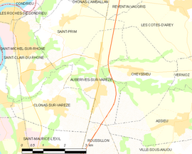 Mapa obce Auberives-sur-Varèze