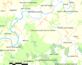 Mapa obce Vellexon-Queutrey-et-Vaudey