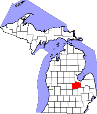 Map of Michigan highlighting Saginaw County