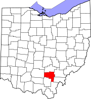 Map of Ohio highlighting Vinton County