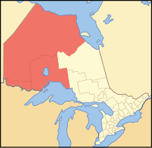 Northwestern Ontario (red) within Ontario Map of Ontario NORTHWESTERN.svg