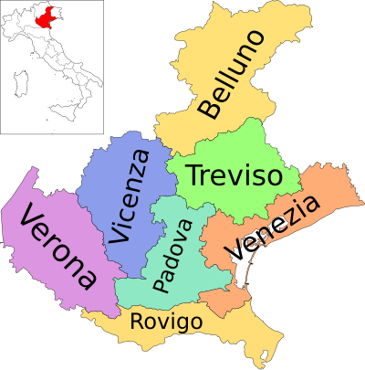 Mapa da região de Veneto, Itália, com provinces-it.svg