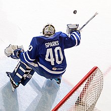 Recording 15 shutouts with the Marlies, Garret Sparks holds the franchise all-time shutout record with the team. Marlies-vs-stars---061418 27935517317 o (41215945280).jpg