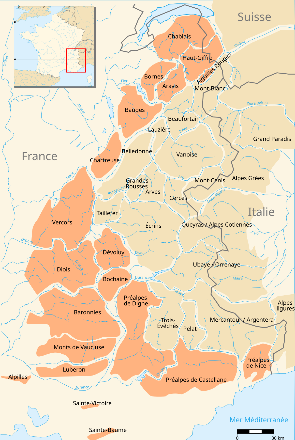 Carte des Alpes françaises