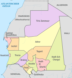 Mauritania, administrative divisions - de - colored.svg