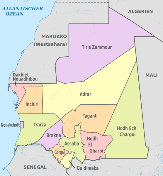 File:Mauritania, administrative divisions - de - colored.svg