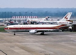 A World Airways DC-10, similar to the one involved McDonnell Douglas DC-10-30CF, World Airways AN1120540.jpg