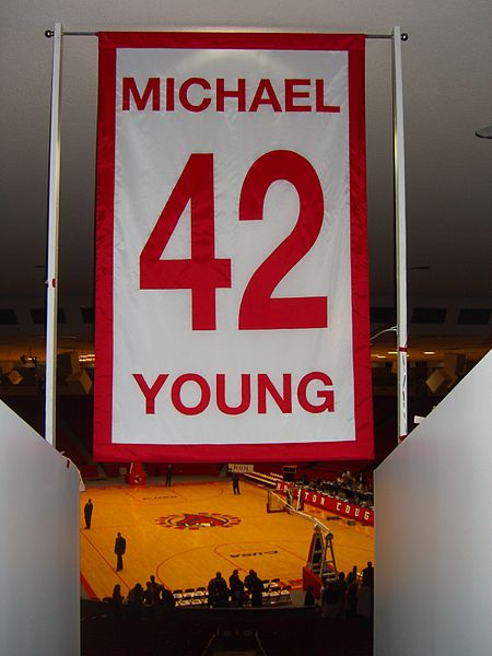 Young's #42 was retired at Hofheinz Pavilion on December 18, 2007.