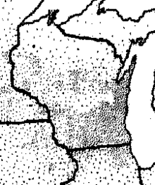 Distribution of milk production in 1929 from 1930 Census. Milk produced in Wisconsin in 1929.png