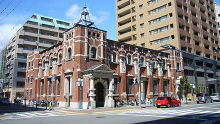 Entrance to Minatomotomachi stands out between otherwise bland subway stations in Kobe