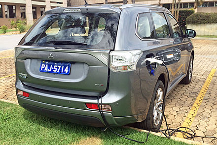 The Outlander plug-in hybrid was available for retail sales in 50 countries by March 2019.[6] Shown charging in Brasilia.