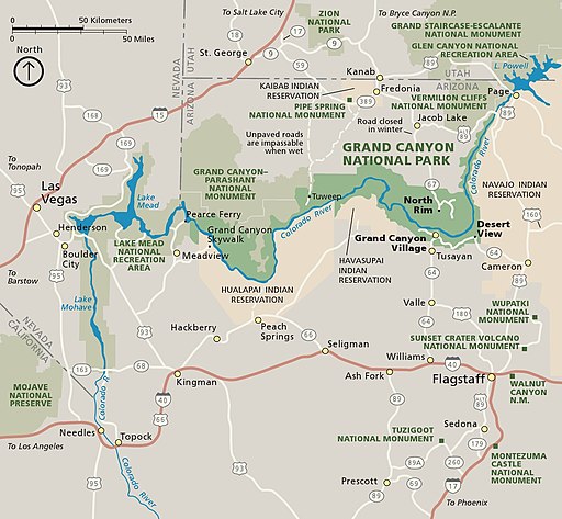 Karte Grand Canyon National Park (UNESCO-Weltnaturerbe in den USA). NPS grand-canyon-regional-map