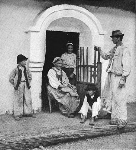 A Slovak peasant family in every-day dress