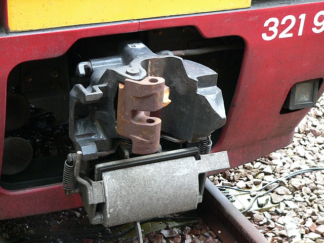 Type H Tightlock couplers on a British Rail Class 321 EMU with integral air brake and head end power connections