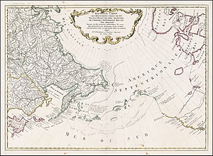 Географический факультет Санкт-Петербургской академии наук в 1754 году опубликовал карту с названием Nouvelle Carte des Decouvertes faites par des Vaisseaux Russiens с нанесенными границами северо-восточной Евразии (Герхард Мюллер).