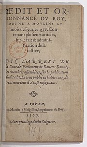 Vignette pour Ordonnance de Moulins de 1566