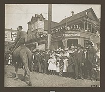 At center here, the first Plymouth Congregational Church, built 1873 on the east side of Second Avenue between Marion and Spring. Used for just under 20 years by the congregation, it eventually became Olympic Hall (as seen here in 1899) and was torn down circa 1905.