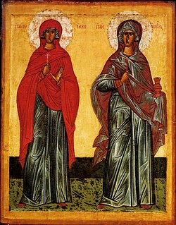 Icon "Saints Anastasia and Paraskeva Friday", Russia, XV century. Paraskeva and Anastasia (15th c, Russian museum).jpg