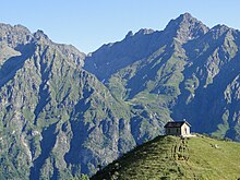 Pizzo Coca is the highest peak in the Bergamasque Alps (3,050 m) Passo Manina e Coca.JPG