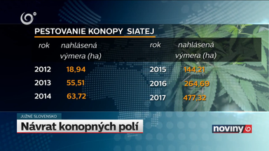 Return of industrial hemp fields in hectares, broadcast in TV JOJ news, 13.February 2019 Pestovanie konopy siatej TV JOJ 2019.png