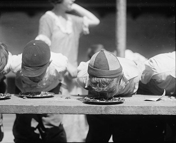 Pie-eating contest at the Jefferson School in Washington, D.C., August 2, 1923