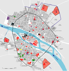 Paris in the first third of the 14th century, with les Halles towards the top Plan de Paris vers 1300-1330 - ALPAGE.svg