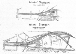 Planskizzen alter Bahnhof Stuttgart 1845 und 1868