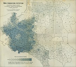 Harta etnografică poloneză din 1912. Populația poloneză din teritoriul fostei Uniunii statale polono-lituaniene, în conformitate cu datele recensămintelor efectuate înainte de Primul Război Mondial