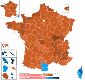Primaire citoyenne de 2017 T2 carte départements & régions.svg