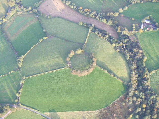 A typical ringfort incorporated into field boundaries in County Tyrone, Northern Ireland