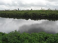 Flood flow from the three lakes outfall into Mithi River