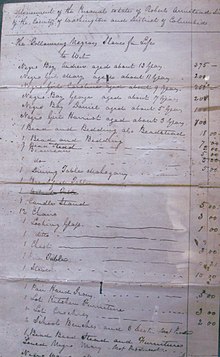 1832 appraisal of the estate of Robert Armistead listing the enslaved children of Daniel and Mary Bell and their appraised valuation. Mary Bell is mentioned at the bottom of the document. NARA RG21 Robert armistead case file with list of enslaved Bell family children.jpg