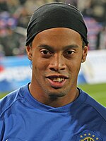 Ronaldinho buteur à la Mosson avec le Brésil en 2007.