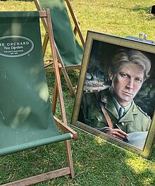 Rupert Brooke oil painting by Stephen Hopper at the Orchard Tea Rooms Grantchester