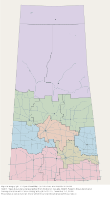 Map of the various regions for which COVID-19 statistics are reported in Saskatchewan.