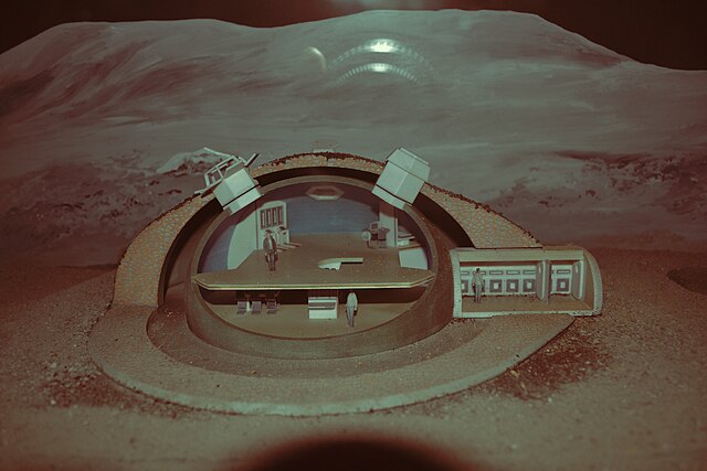 Scale model of one Moon base concept at the Euro Space Center in Belgium