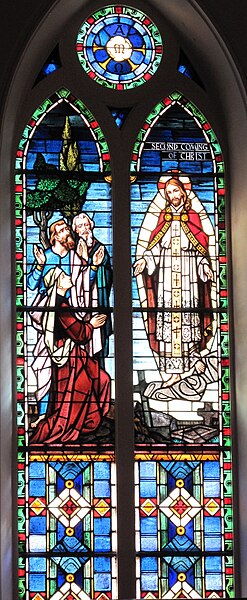 The Second Coming of Christ stained glass window at St. Matthew's German Evangelical Lutheran Church in Charleston, South Carolina, United States