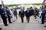 Thumbnail for File:Secretary of Defense Chuck Hagel, center left, escorts Georgian Minister of Defense Irakli Alasania into the Pentagon in Arlington, Va., Aug. 21, 2013 130821-D-BW835-077.jpg