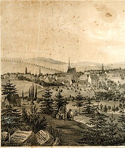 Veduta města Sedlčany, okolo roku 1860.