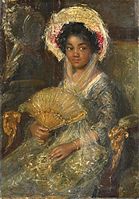 Little negress label QS:Len,"Little negress" label QS:Lpl,"Mała murzynka" label QS:Lnl,"Negerinnetje" 1895-1922. oil on canvas medium QS:P186,Q296955;P186,Q12321255,P518,Q861259 . 41 × 29 cm (16.1 × 11.4 in). Amsterdam, Rijksmuseum Amsterdam.