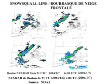 Frontal snowsquall moving toward Boston, Massachusetts Snowsquall line-Bourrasque neige frontal NOAA.png