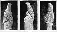 Three of the Zimbabwe Birds, photographed around 1891 Soapstone birds on pedestals.jpg