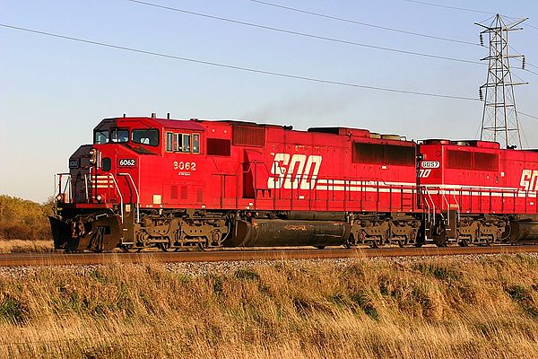 SOO 6062, an EMD SD60M, leads a train through Wisconsin