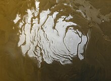Южная полярная шапка в летний период, фото Марс Глобал Сервейор