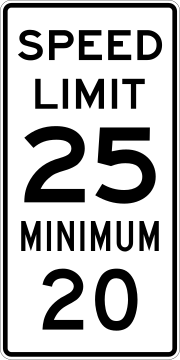 Thumbnail for File:Speed Limit 25 Minimum 20 sign.svg